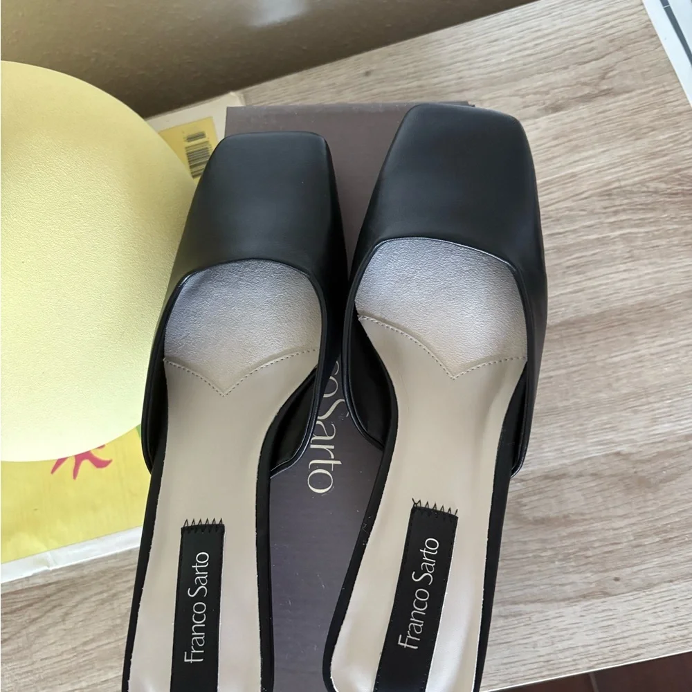 Franco Sarto Black Flats Sleek Leather Loafers